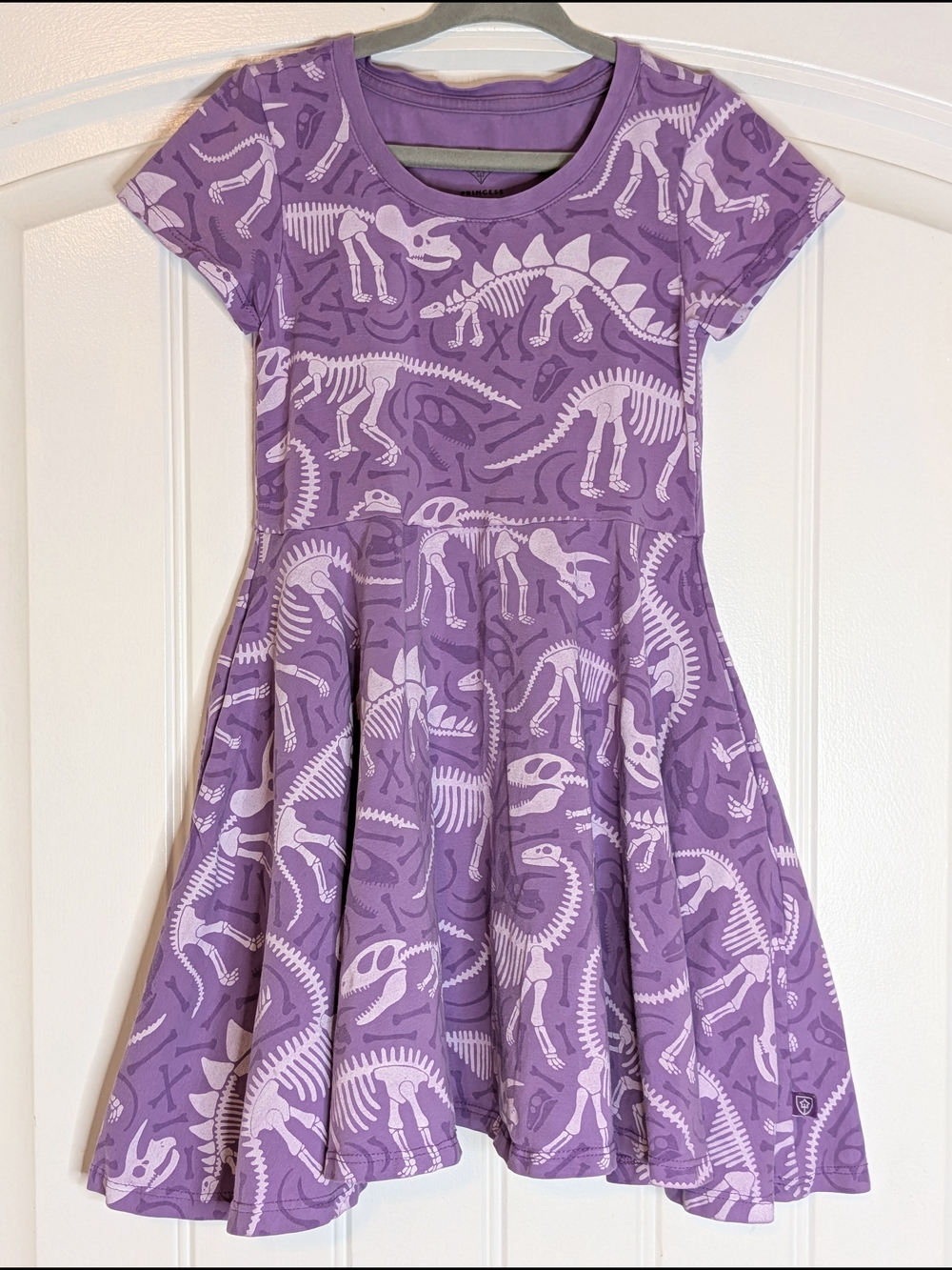 Girls Princess Awesome Purple Dinosaur Bones Short Sleeve Twirler Play Dress
